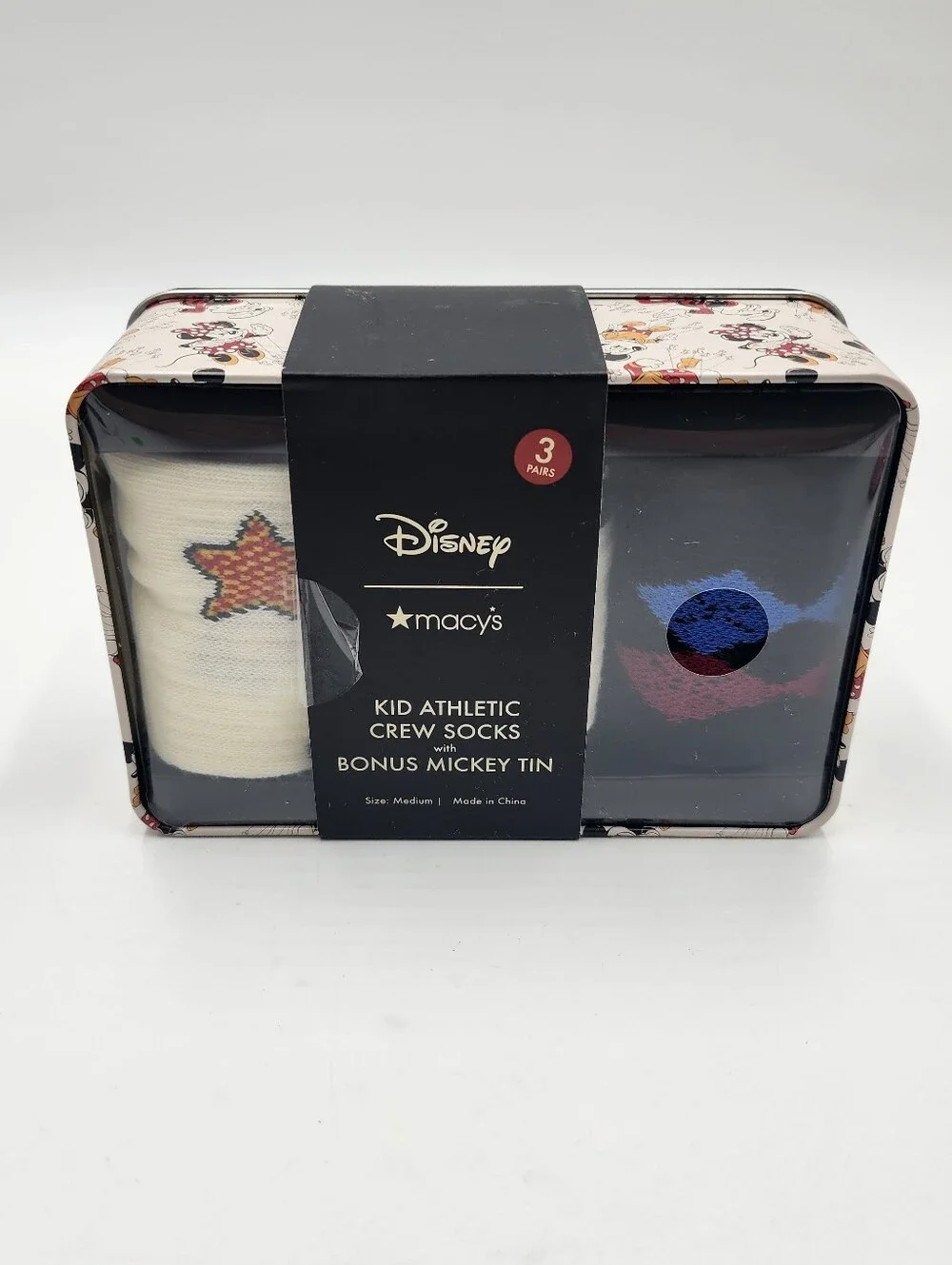 DISNEY MICKEY MOUSE & FRIENDS VARSITY SOCKS 3-PACK GIFT SET KIDS SIZE MEDIUM NEW